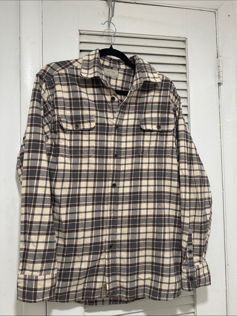 Jachs Plaid Shirt Jacket in Cream, Brown and Gray